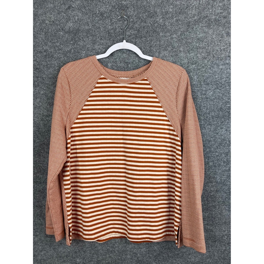 Liverpool Striped Long Sleeve Top Women's XL Orange Mixed Media Knit